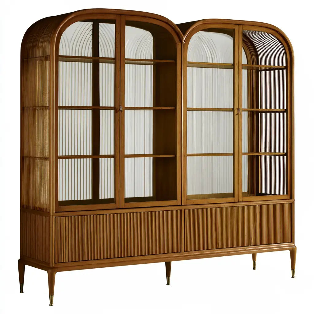 Vitrina con dos cuerpos de esquinas redondas - marrón