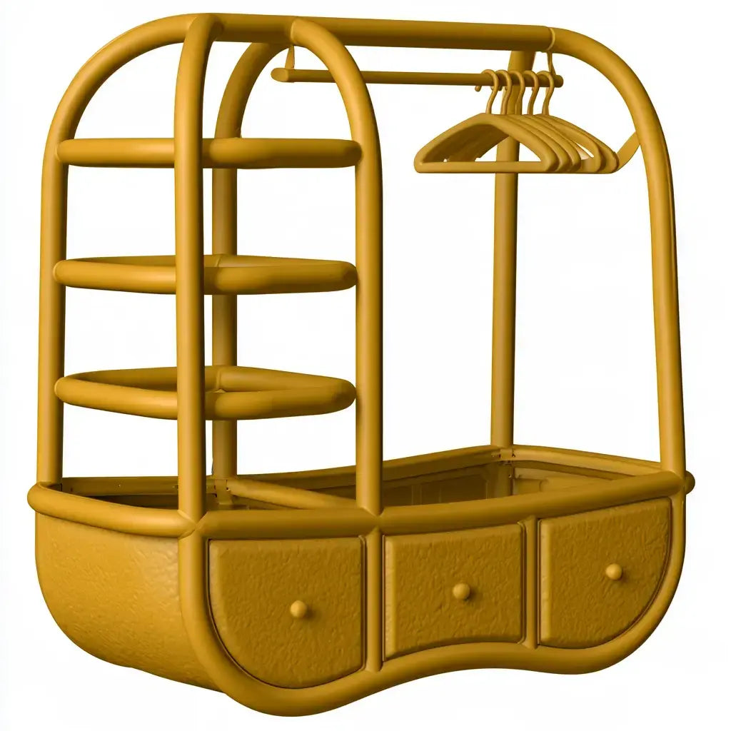 Perchero con estructura tubular curva y cajones - amarillo