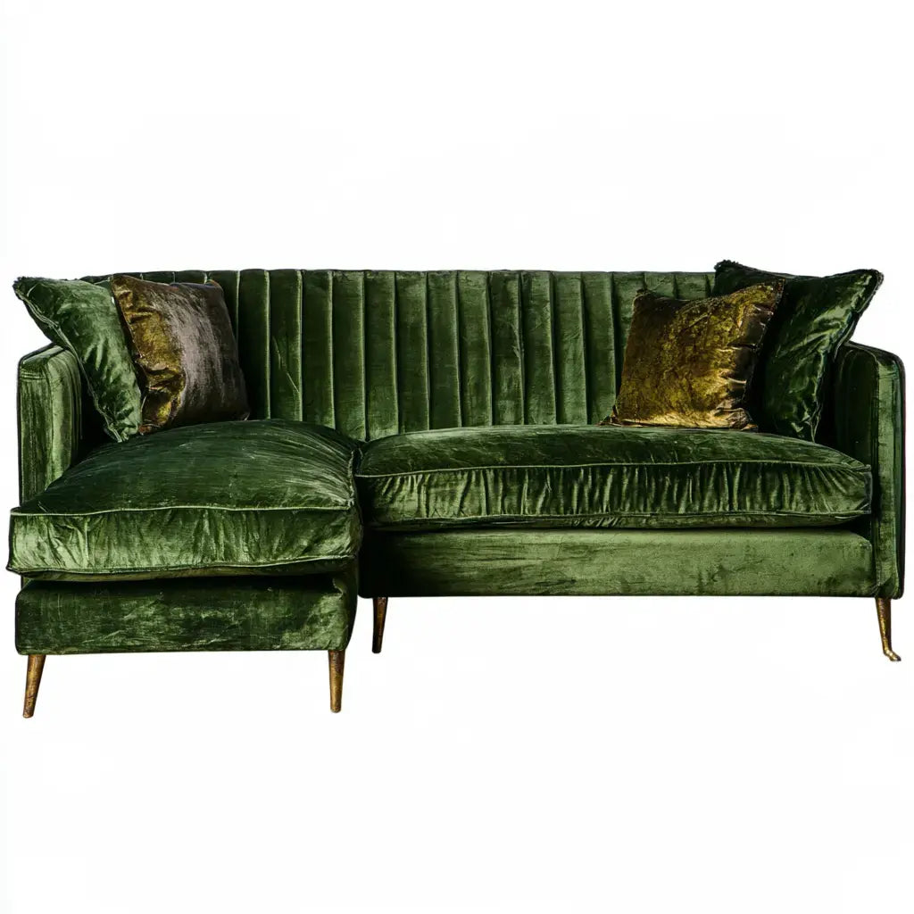 Sofá con asiento alargado y brazos abiertos - verde