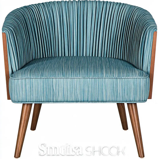 Sillón con respaldo acanalado y patas inclinadas - azul/marrón