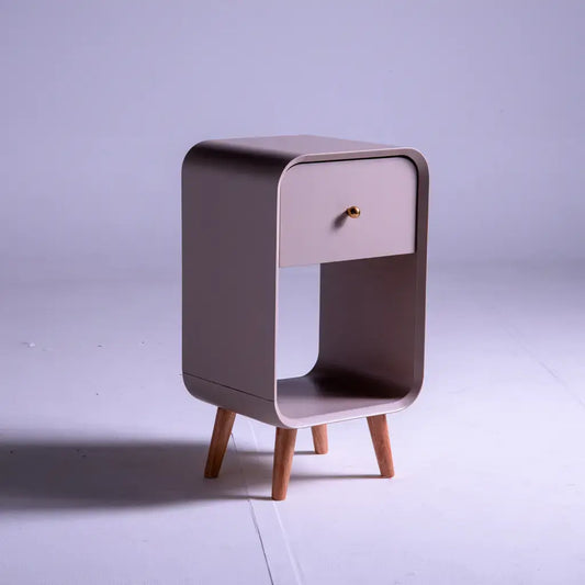 Mesita de noche con cajón y hueco de bordes curvos - rosa
