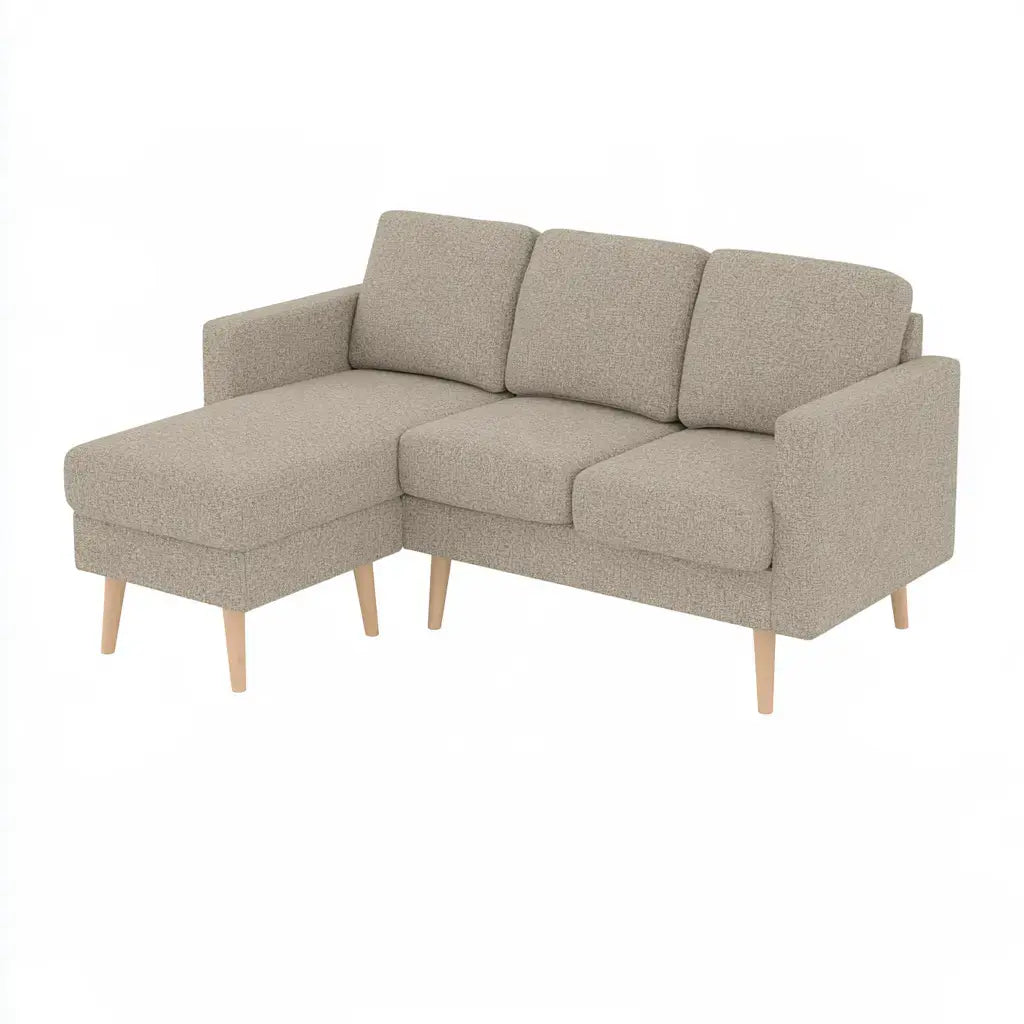 Sofá con asiento alargado y patas claras - beige