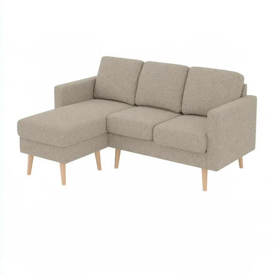 Sofá con asiento alargado y patas claras - beige