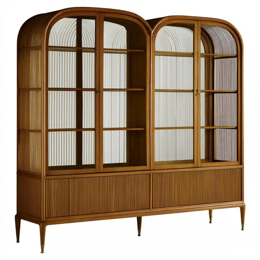 Vitrina con dos cuerpos de esquinas redondas - marrón