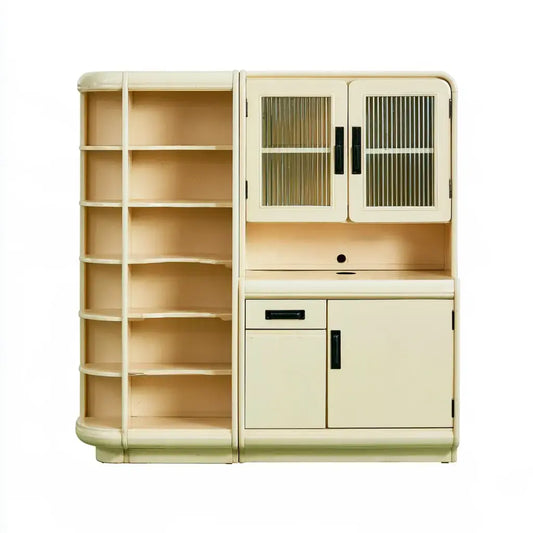Aparador con estantes laterales y puertas estriadas - beige