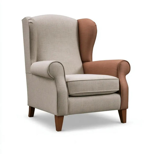 Sillón orejero con brazos contrastados - beige/rosa