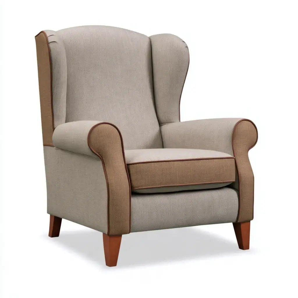 Sillón orejero con brazos contrastados - beige/marrón