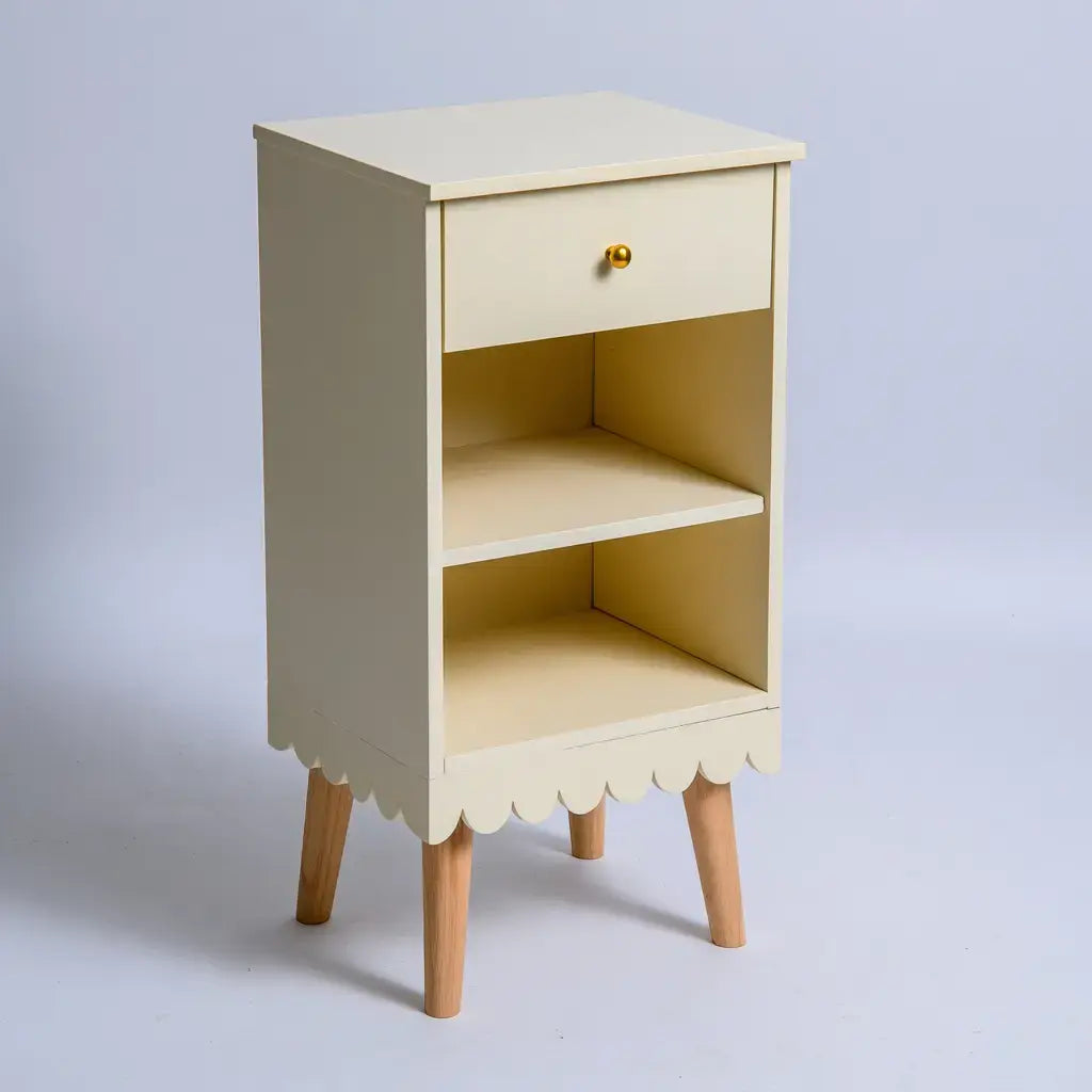 Mesita de noche con cajón y dos estantes abiertos - beige