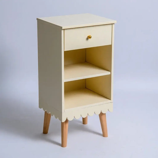 Mesita de noche con cajón y dos estantes abiertos - beige